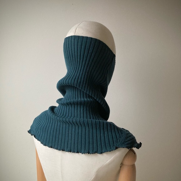 joodito 100% cotton ribbed snood turtleneck collar striped scarf teal dark green - Picture 5 of 7